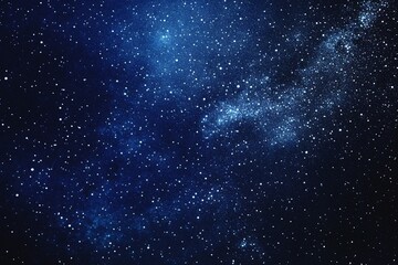 Fototapeta premium Starry sky background, blue night sky full of stars, glowing stars in the dark space, starry background, dark night, stars in the distance, starlight, dark background with a blue glow, night sky. 
