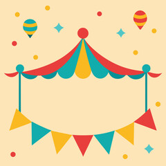 Colorful circus tent frame with balloons and bunting