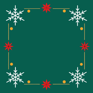 Festive christmas border with snowflakes and poinsettias