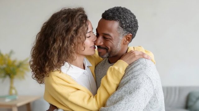 Intimate Embrace: A tender moment between a couple, as they share a loving and affectionate connection. The image is a heartfelt portrayal of love, intimacy, and companionship.