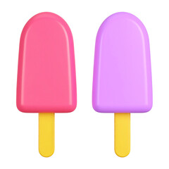 Two vibrant pastel popsicles, summertime delicious treat on transparent background
