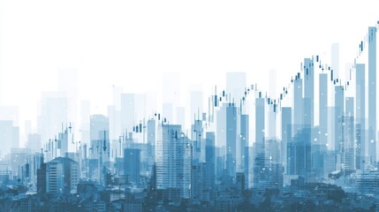 Fototapeta premium Stock Market and Skyscraper: A visualization merging the cityscape with financial analysis, the image presents a skyline interwoven with charts that show the dynamics of the financial market.