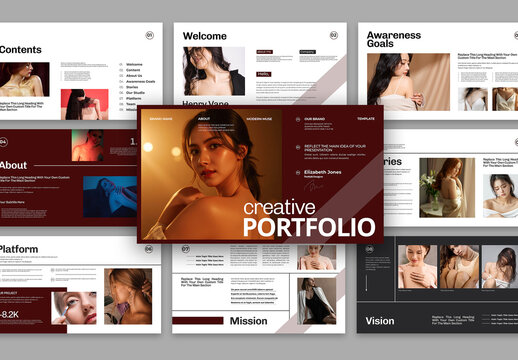 Cream Olive Line Minimalist Portfolio Presentation