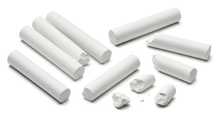 Set of White Chalk Pieces – Education Tools Isolated on White