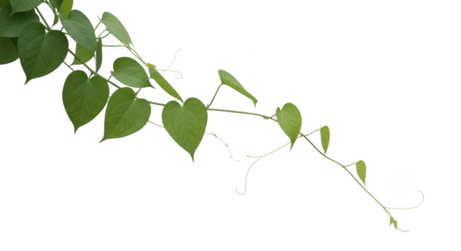 Green vine with heart shaped leaves isolated on transparent background