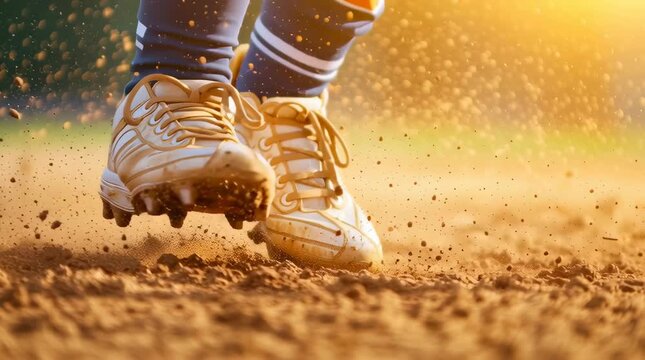 Dynamic Baseball Player Sliding into Base Under Golden Light