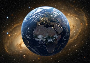 Naklejka premium Stunning Earth view with vibrant galaxy backdrop