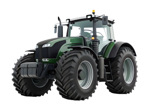 Powerful green modern tractor ready for fieldwork, showcasing robust design and agricultural efficiency