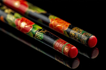 Two chopsticks with Chinese writing on them