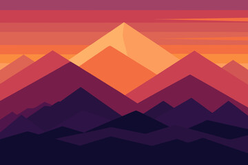 Geometric mountain range at sunset with warm colors