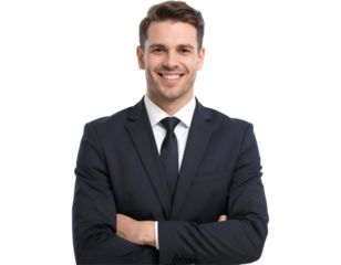 Portrait of a handsome businessman in formal suit with a friendly smile, isolated on transparent background