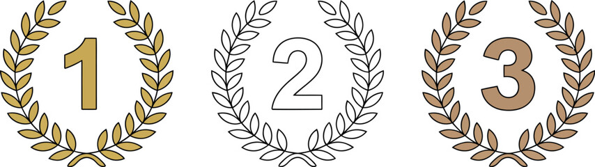 Fototapeta premium Gold silver bronze laurel wreaths achievement award ranking