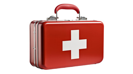 Medical first aid kit for emergency healthcare needs in a red case with cross