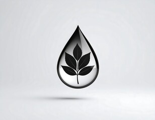 Black leaf icon inside a teardrop-shaped object on a light gray background