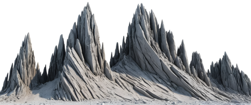 Dramatic jagged mountain range with sharp peaks and rugged terrain, perfect for fantasy concepts