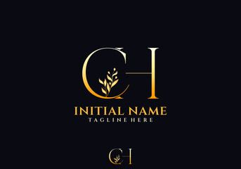 Letter CH Beauty Logo with Flourish Ornament Luxury Elegant, Initial Logo Design for Aesthetic Beauty Brand