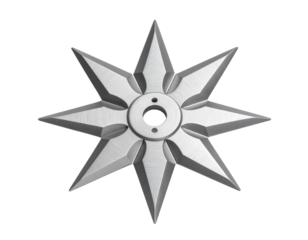 Top View of Traditional Japanese Shuriken with Brushed Metal Texture, Transparent Background