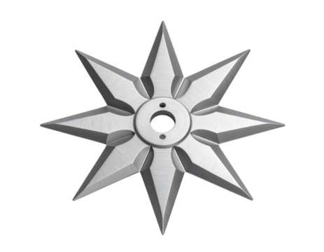 Top View of Traditional Japanese Shuriken with Brushed Metal Texture, Transparent Background