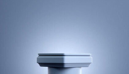 Blue column podium isolated on blue background. Minimalist 3d ancient shape with display stand. 3d render illustration for advertising goods, products, museum expansions. 3D Illustration