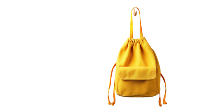 yellow fabric drawstring backpack with front pocket