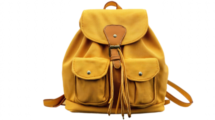 canvas backpack with leather straps on black background