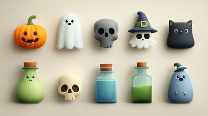 Adorable Halloween icons create playful spooky seasonal celebrations, Generative Ai 