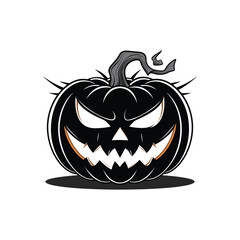 Scary Black Halloween Pumpkin with Evil Face and Creepy Smile Vector Illustration


