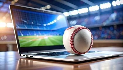 Baseball game on laptop