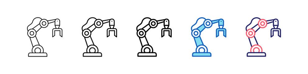 Robot Arm Icon In 5 Different Styles Set Collection.   
