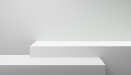 Empty white abstract blank table, stand for products placement. Platform with empty space for product placement and design solutions. 3d Illustration