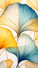 Elegant Ginkgo Leaves Artistry: A Symphony of Color and Detail, Botanical Abstraction