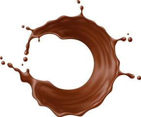 Round circle chocolate drink wave splash. 3d Vector dynamic chocolate circular shape, showcasing fluid movement and rich texture. Captures the essence of liquid elegance for food and beverage promo