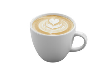 Latte art heart in white cup isolated on transparent background