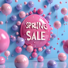 Fototapeta premium Spring Sale Announcement with Pink Purple Balloons
