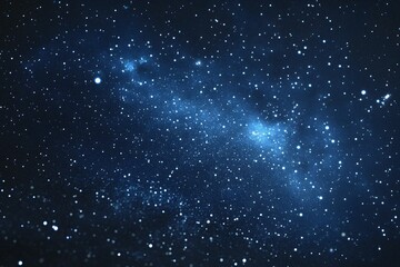Fototapeta premium Starry sky background, blue night sky full of stars, glowing stars in the dark space, starry background, dark night, stars in the distance, starlight, dark background with a blue glow, night sky. 