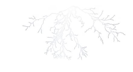 White lightning bolt striking down isolated on transparent background