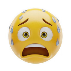 Fototapeta premium A scared emoji face with sweat drops and wide eyes isolated on transparent background