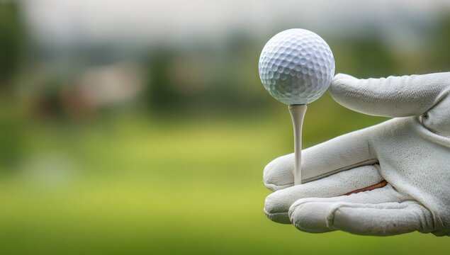 Precision on the Green: A Detailed Close-up of a Gloved Hand Holding a Golf Ball