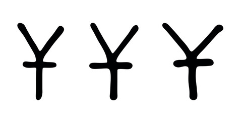 Set of hand drawn chinese yuan currency symbol. Brush stroke doodle. Single element for design