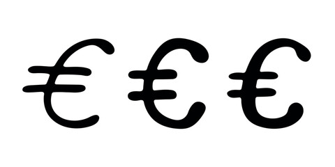 Set of hand drawn euro currency symbol. Brush stroke doodle. Single element for design