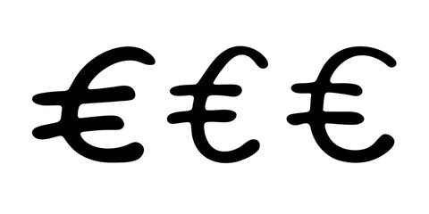 Obraz premium Set of hand drawn euro currency symbol. Brush stroke doodle. Single element for design