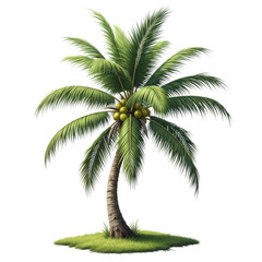 Realistic coconut palm tree with coconuts isolated on transparent background