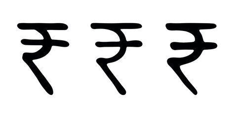 Set of hand drawn rupee currency symbol. Brush stroke doodle. Single element for design