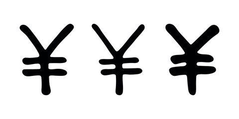 Set of hand drawn yen currency symbol. Brush stroke doodle. Single element for design