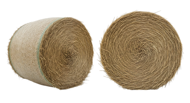 Two Round Hay Bales Side by Side Against Vector illustration of Black Background agriculture farming isolated on a transparent background