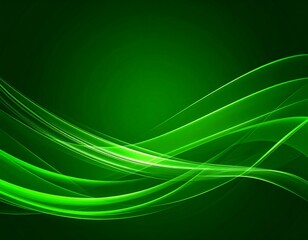 Abstract green glowing wave curves on dark background