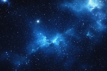 Fototapeta premium Starry sky background, blue night sky full of stars, glowing stars in the dark space, starry background, dark night, stars in the distance, starlight, dark background with a blue glow, night sky. 