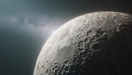 Radiant Sunrise Over the Moon's Cratered Horizon and Starry Nebula