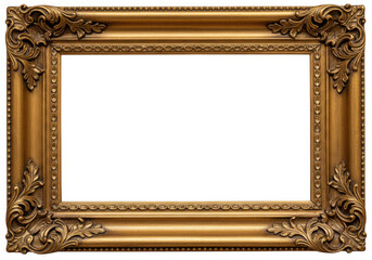 Ornate gold frame with floral details isolated on transparent background