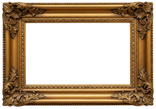 Ornate gold frame with floral details isolated on transparent background